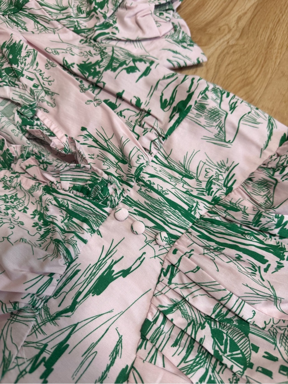 Meet me in Santorini Vintage-Inspired Pink & Green Toile Maxi Dress - Picture 4 of 8